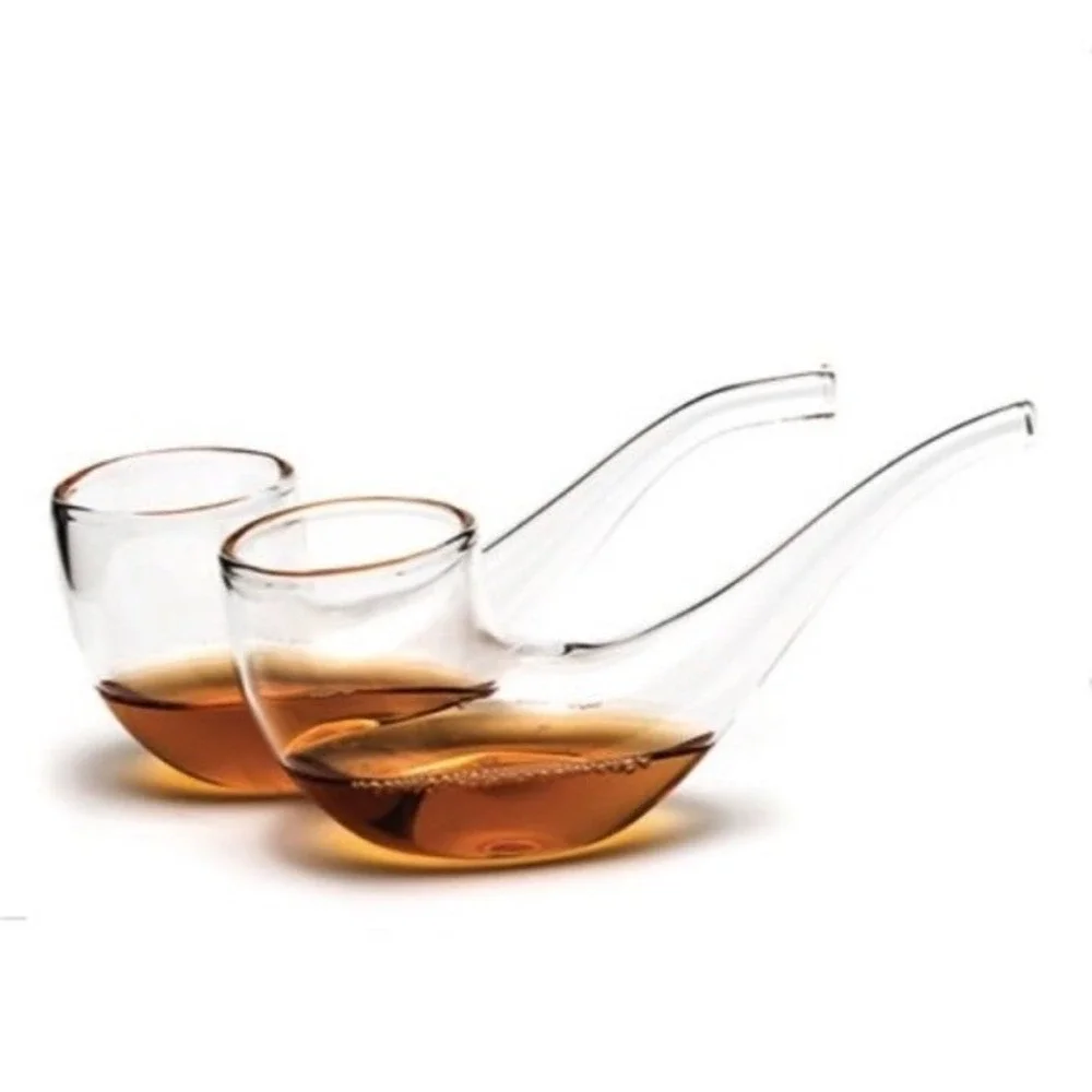 Belleford Glass Whisky Brandy‎ Sipper Set Of 2 Pipe Bar Man Cave Wooden Box